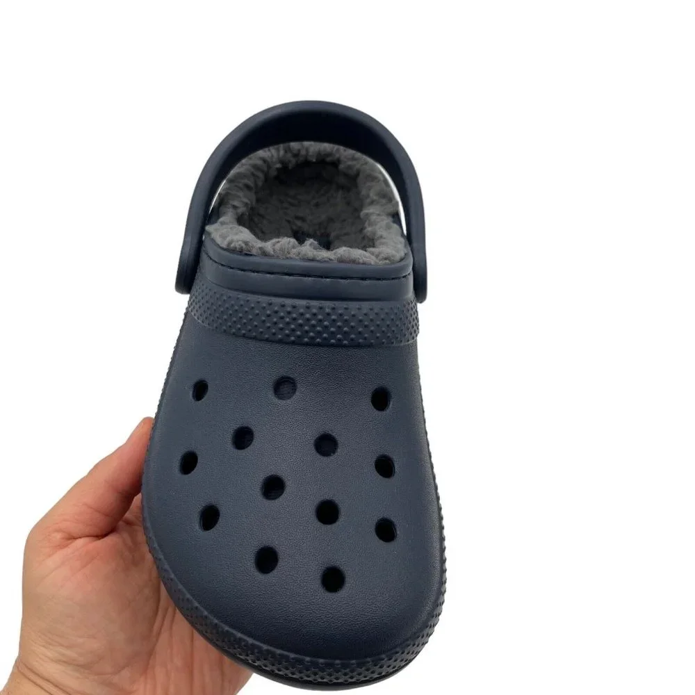 Crocs Boys Lined Clogs Size 2 (J2) Navy Blue Lightweight Cozy Comfy Slip on Shoe